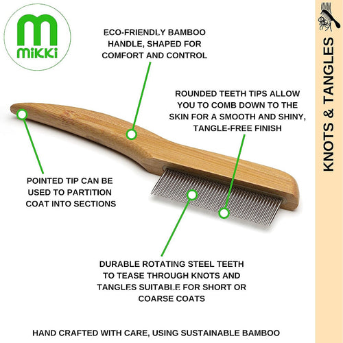 Mikki Bamboo Cat & Dog Grooming Anti-Tangle Comb