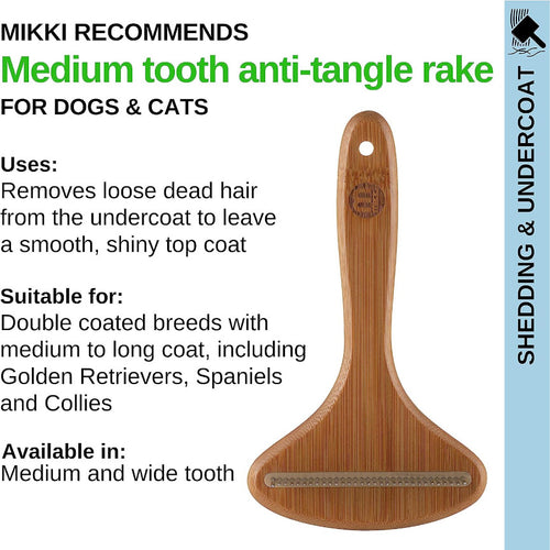 Mikki Bamboo Dog Grooming Anti-Tangle Rake