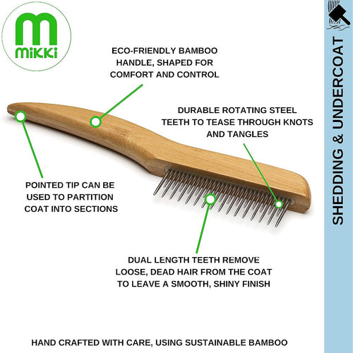 Mikki Bamboo Cat & Dog Grooming Anti-Tangle Shedding Comb