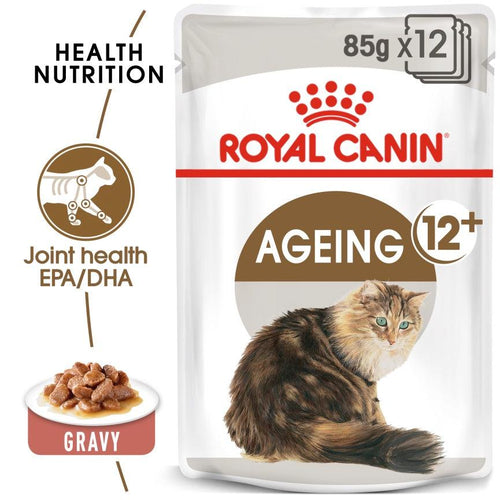 Royal Canin Feline Health Nutrition Ageing +12 Senior Cat Food Pouches with Gravy 12x85g - Get Set Pet