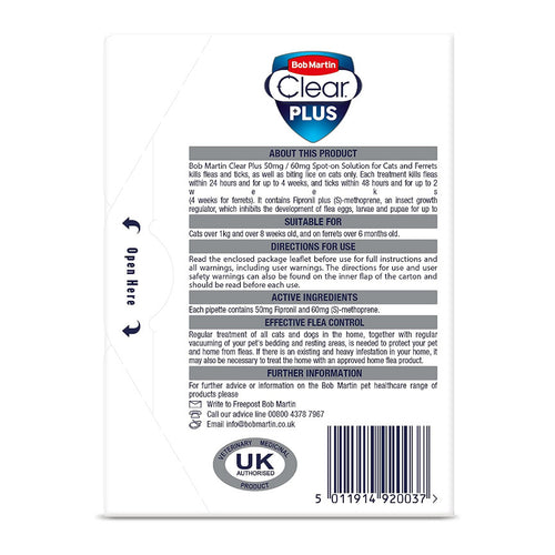 Bob Martin Clear Plus Spot On Flea Treatment Cats & Ferrets