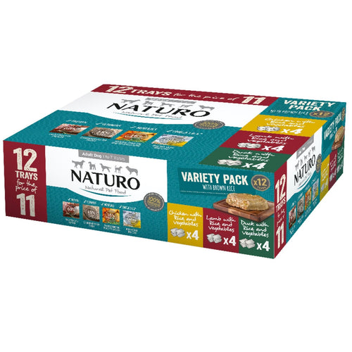 Naturo Adult Wet Dog Food with Rice Tray Variety Pack 12x400g - Get Set Pet