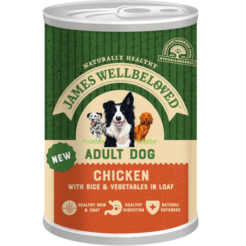 James Wellbeloved Adult Wet Dog Food Tins Chicken & Rice in Loaf 12x400g - Get Set Pet