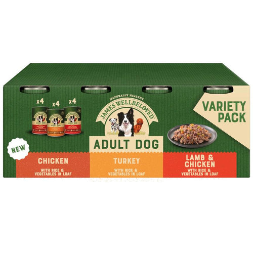 James Wellbeloved Adult Wet Dog Food Tins Turkey, Lamb & Chicken in Loaf 12x400g - Get Set Pet