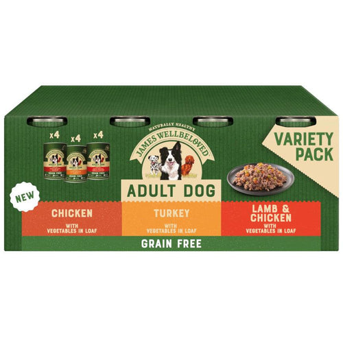 James Wellbeloved Adult Grain-Free Wet Dog Food Tins Turkey, Lamb & Chicken in Loaf 12x400g - Get Set Pet