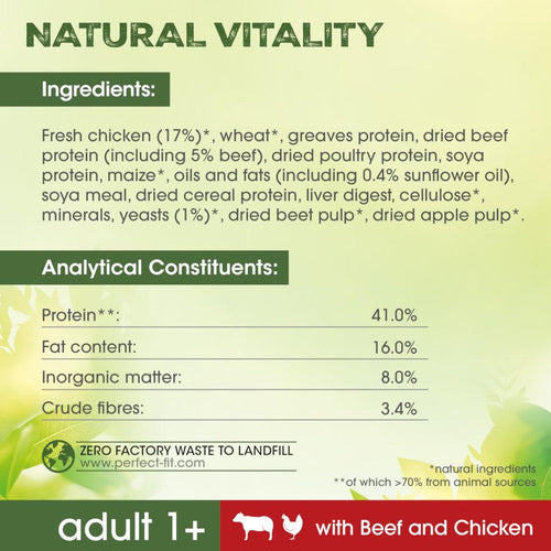 Perfect Fit Natural Vitality Adult 1+ Dry Cat Food Beef & Chicken - Get Set Pet